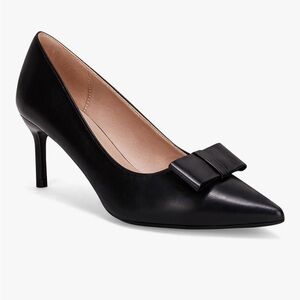 Coutgo Kitten Heels Pointed Toe Bow Tie Elegant Wedding Party Pumps Black NIB